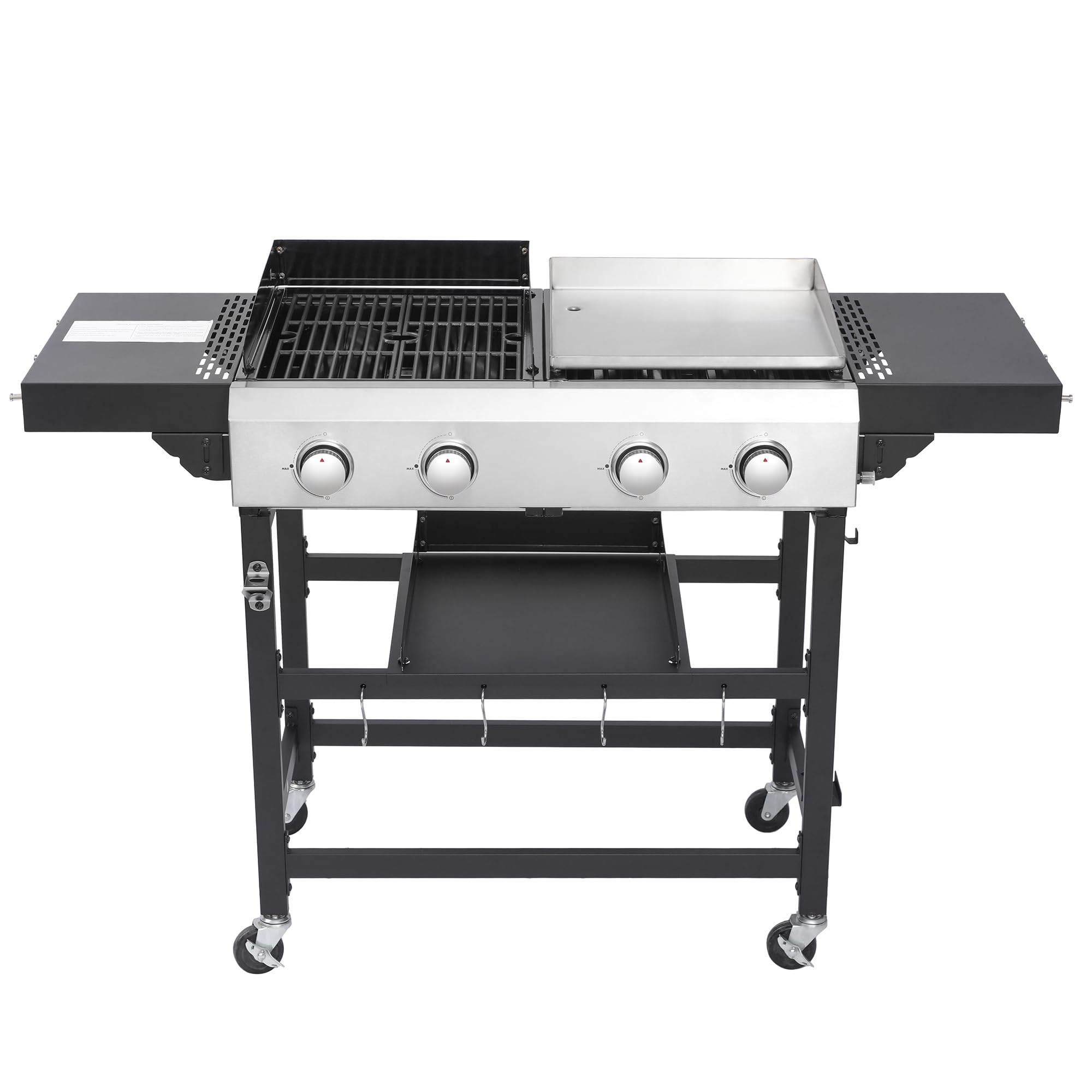 2-Burner Hybrid Grill with Flat Top, 38200 BTU for Backyard & Patio, Perfect for BBQ and Teppanyaki, Features Large Cooking Area & Durable Enamel Construction (2+2 PLANCHA)