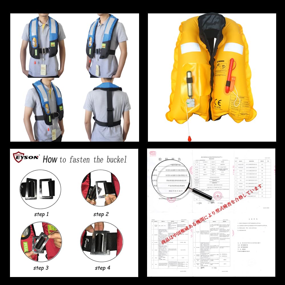 Manual Inflatable Life Jacket|Life Vest for Adults|PFD Low Profile|Supports up to 330 lbs|Visual Skylight (Blue)