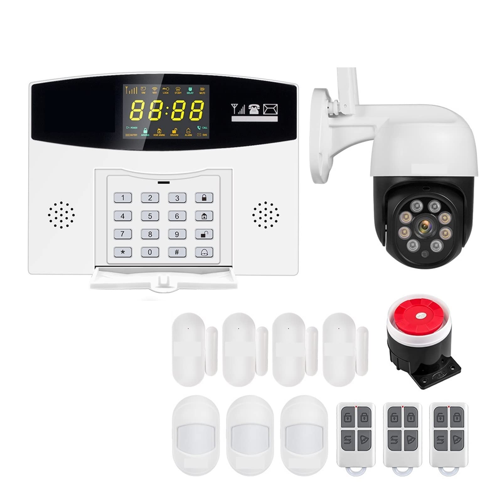 CUDTAPI Tuya Smart 4G GSM Alarm System Burglar 433MHZ Wireless Wired Zone Link To Motion Sensor IP Camera(W210 Alarm Kit 7)