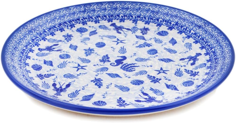Polmedia Polish Pottery Lunch Plate UNIKAT - Ocean Medley Pattern Handmade in Boleslawiec Poland by Ceramika Artystyczna + Certificate of Authenticity