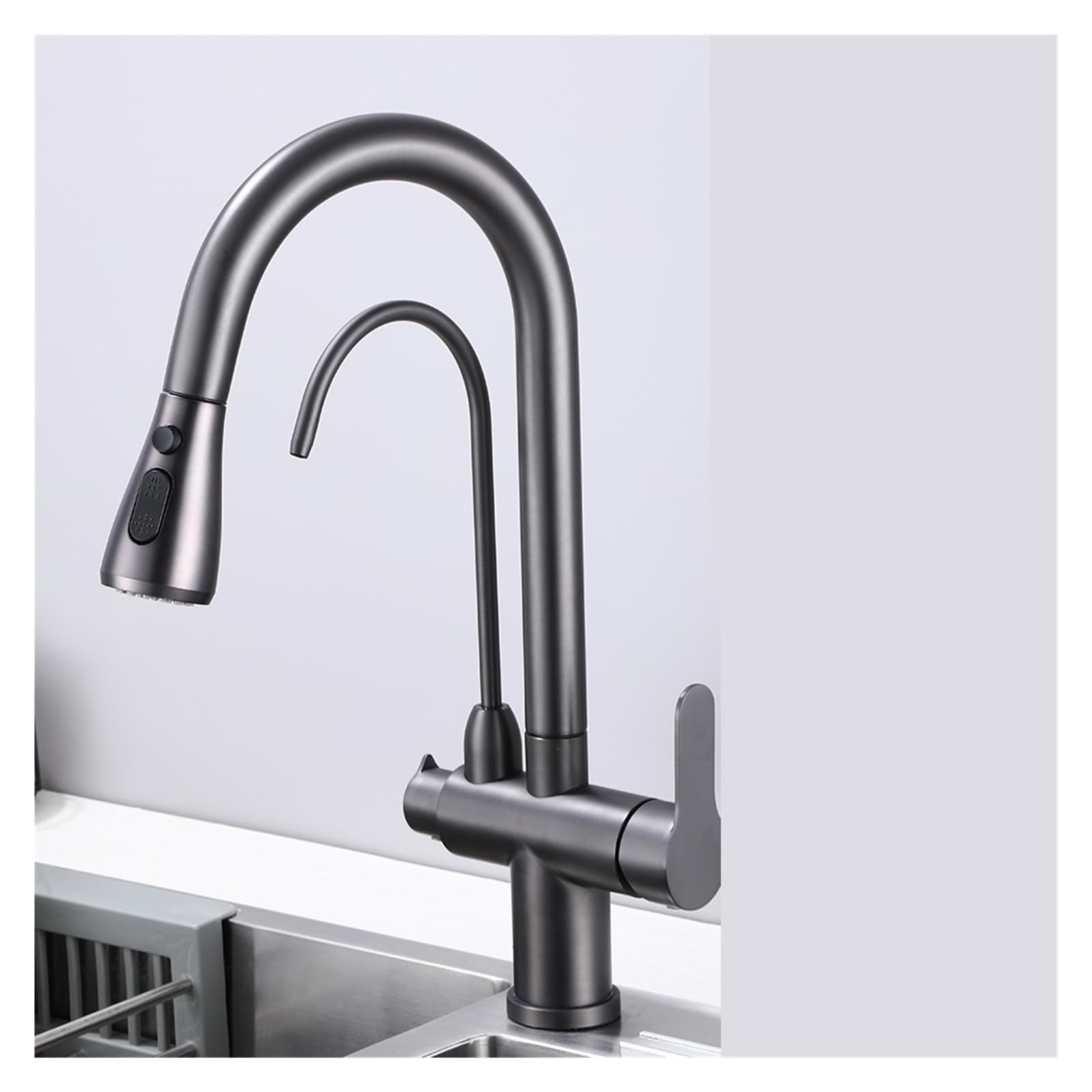 Purification de l'eau robinet de cuisine noir rotatif eau chaude et froide en laiton Grey C