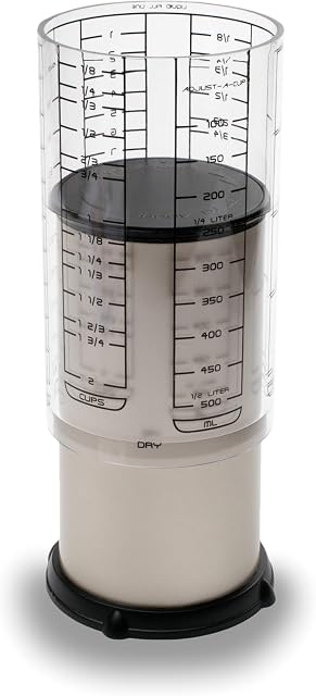 KitchenArt Pro 2 Ajustage de la tasse A-Cup, Satin réglable outil de mesure , Plonger mesure Coupe , Mesures entre 1/8 tasse à 2 Cup-inclut les conversions. Kitchen Gadget. & Liquides