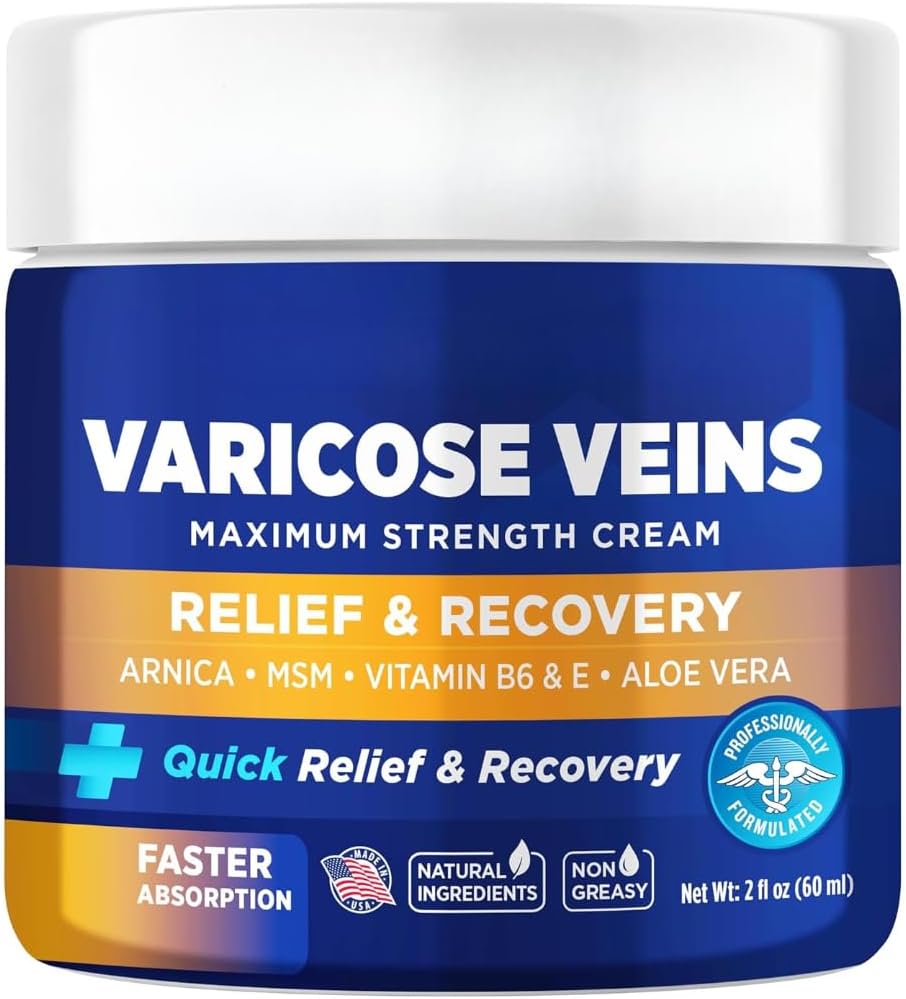 Varicose & Spider Vein Leg Cream 2 oz | Vitamin E Enriched Natural Formula | Soothing Leg Massage Cream for Tired Legs, Joints, Muscles & Knees (Pack Of 1)