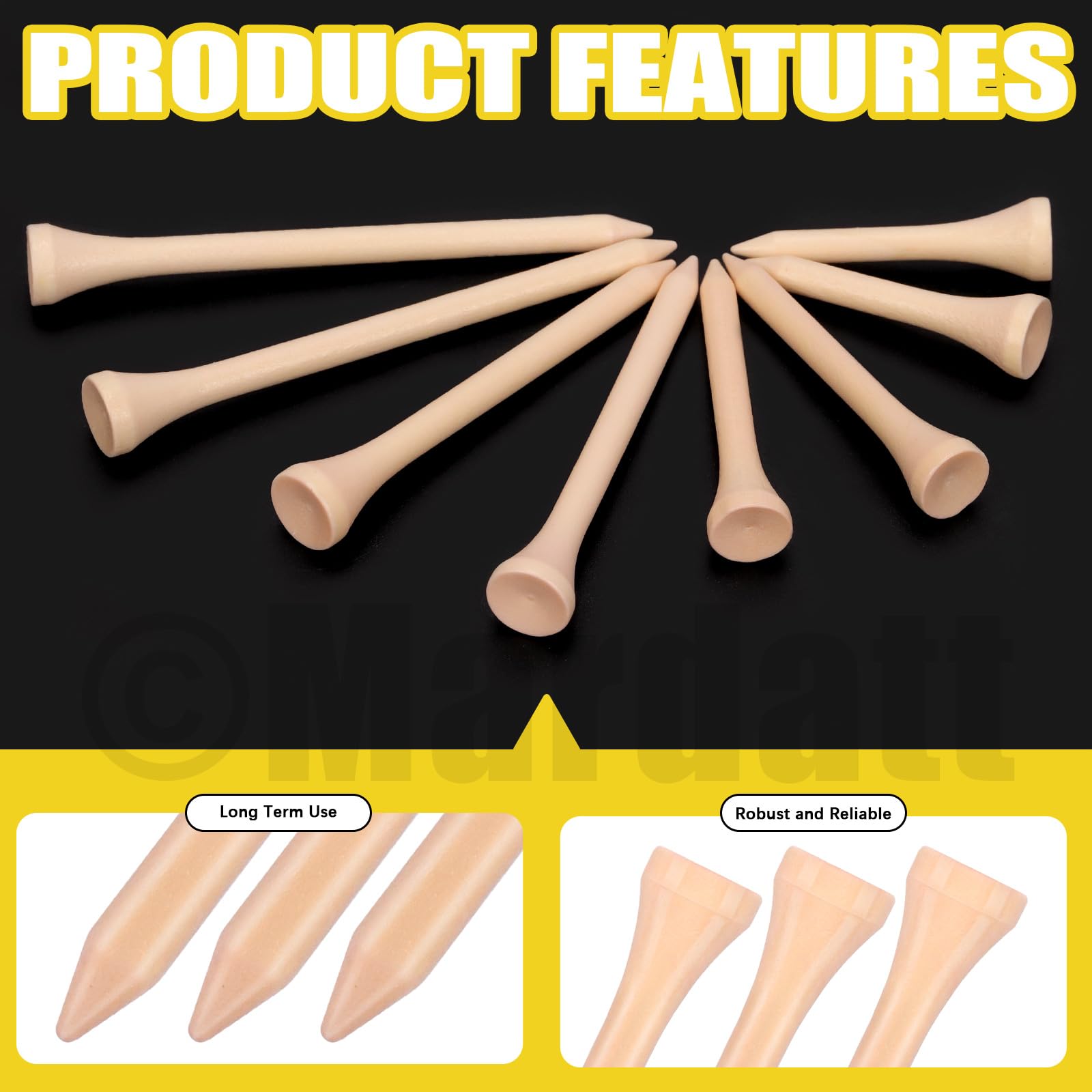 Mardatt 180Pcs Golf Tees, 1-3/5"(42mm), 2-1/8"(54mm), 2-3/4"(70mm), 3-1/4"(83mm) Bamboo Golf Tees - Image 3
