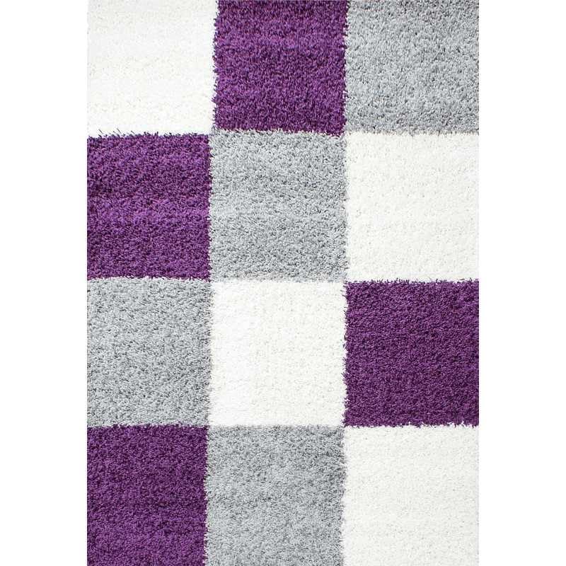 Tapis shaggy haut de gamme violet-blanc-gris design géométrique - 5