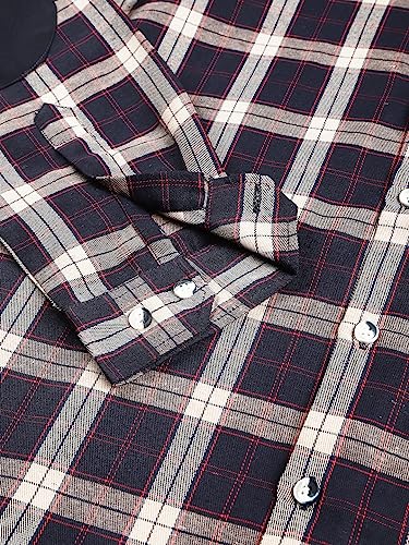 Image of Thomas Scott Mens Checkered Slim Fit Casual Shirt with Button Down and Long Sleeve (TS1048 Space Blue XL)