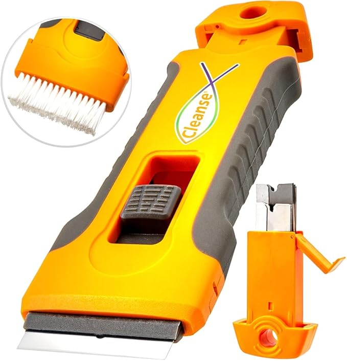 Razor Blade Scraper Tool with 15pcs Extra Blades and Scrubber Brush