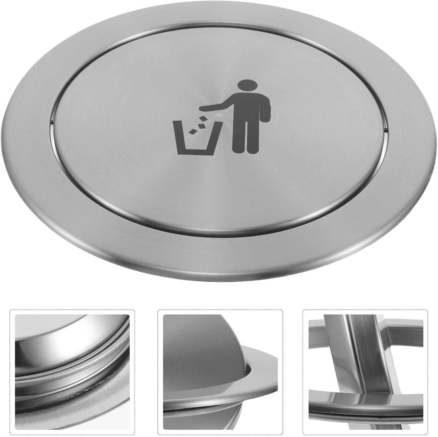 Built-in Trash Can Flip Lid, Large round Embedded Trash Bin Cover, 430 Stainless Steel Swing Lid, Countertop Waste Chute Replacement for Kitchen and Cabinet