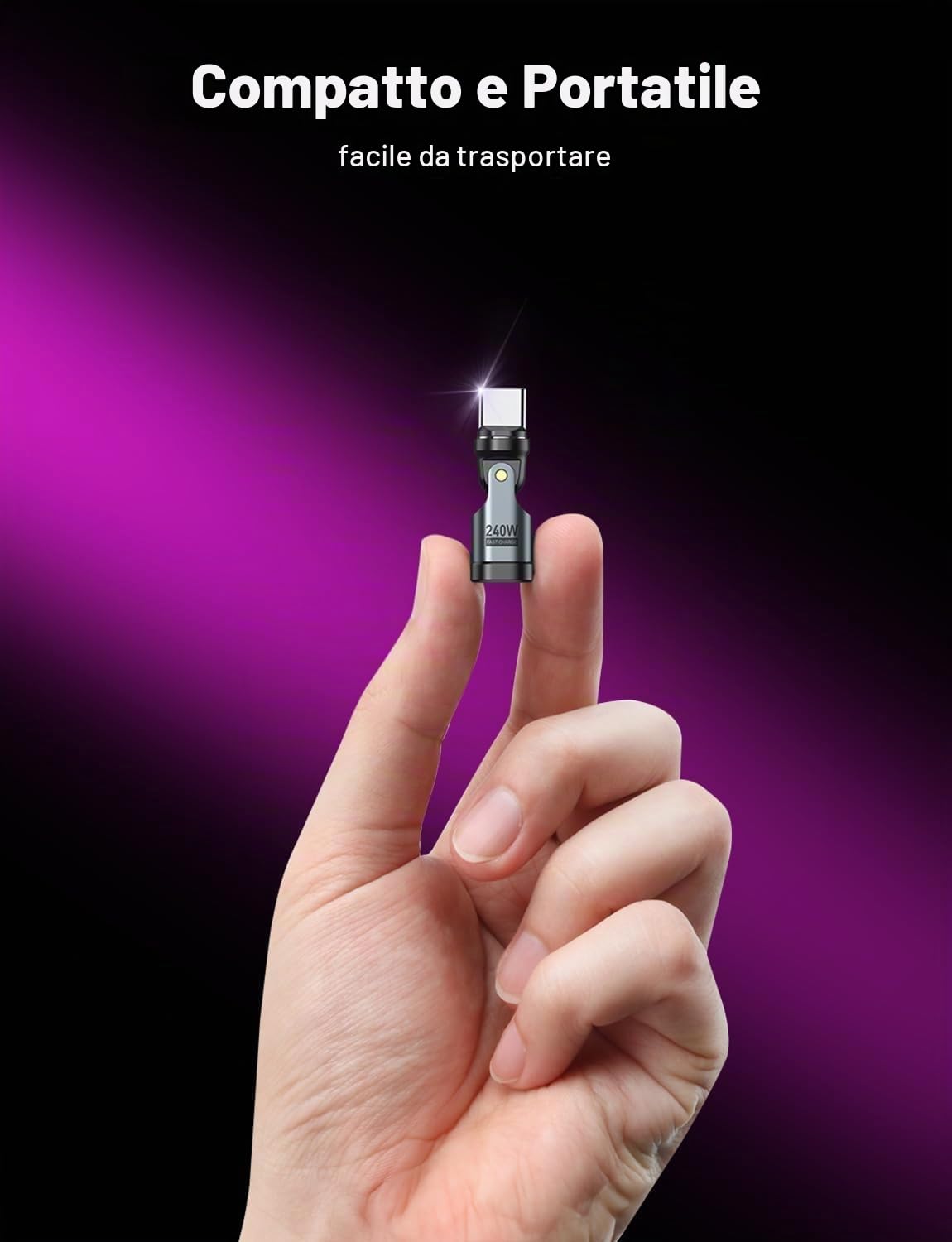 VAFOTON Adattatore Magnetico USB C 240W, Adattatore Magnetico USB C a 9 Pin (Confezione da 2), Rotazione di 540°, Supporta PD 240W 5A Ricarica Rapida, Trasferimento Dati, per MaBook Pro/Laptop