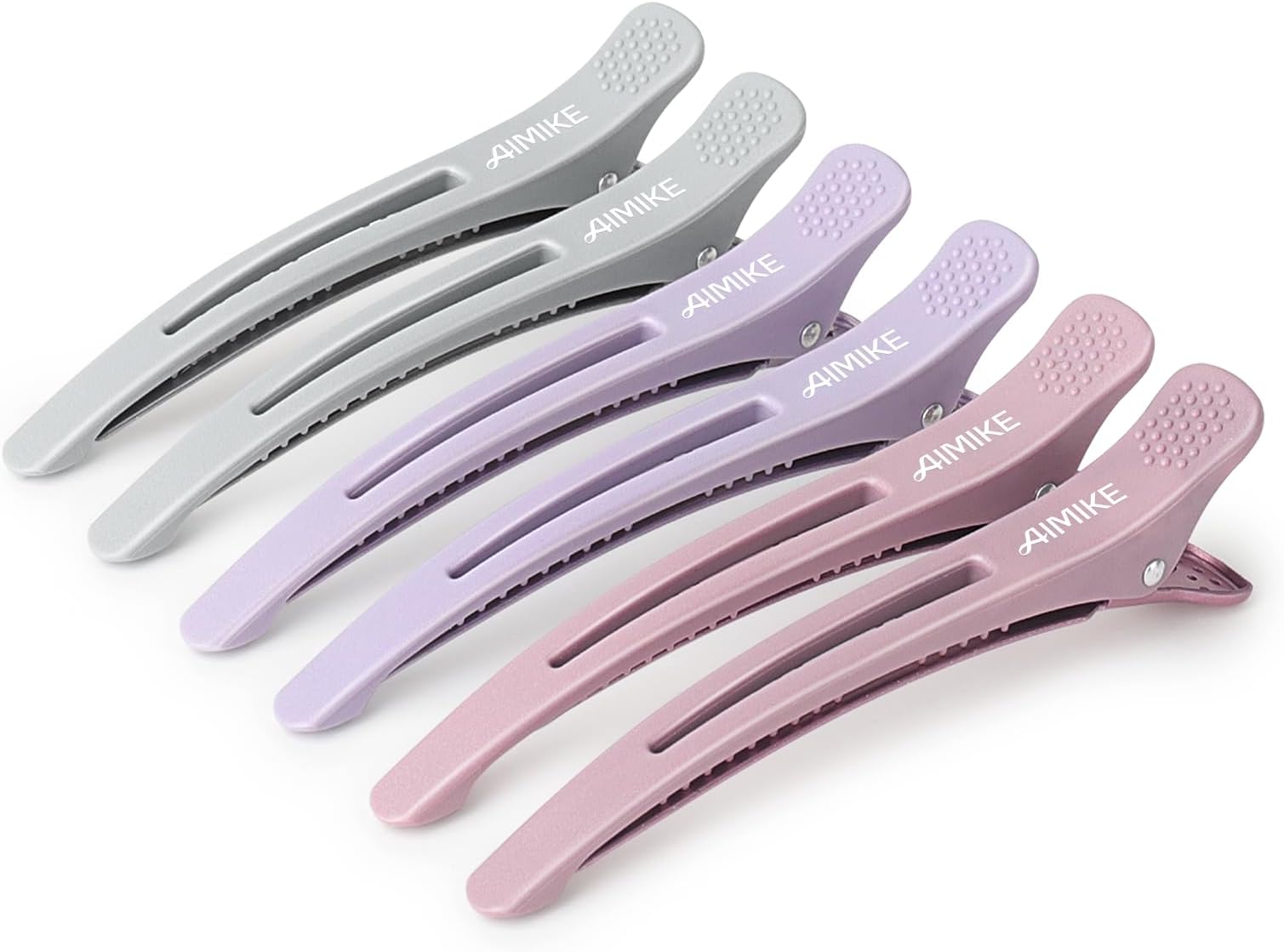 AIMIKE Hair Sectioning Clips with Silicone Band - 6pcs No Crease Duck Billed Clips for Styling, Cutting, and Rollers in Morandi Color