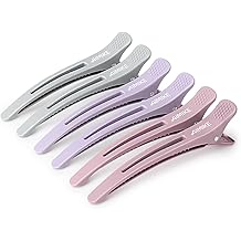 AIMIKE Hair Sectioning Clips with Silicone Band - 6pcs No Crease Duck Billed Clips for Styling, Cutting, and Rollers in Morandi Color
