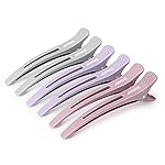 AIMIKE Hair Sectioning Clips with Silicone Band - 6pcs No Crease Duck Billed Clips for Styling, Cutting, and Rollers in Morandi Color