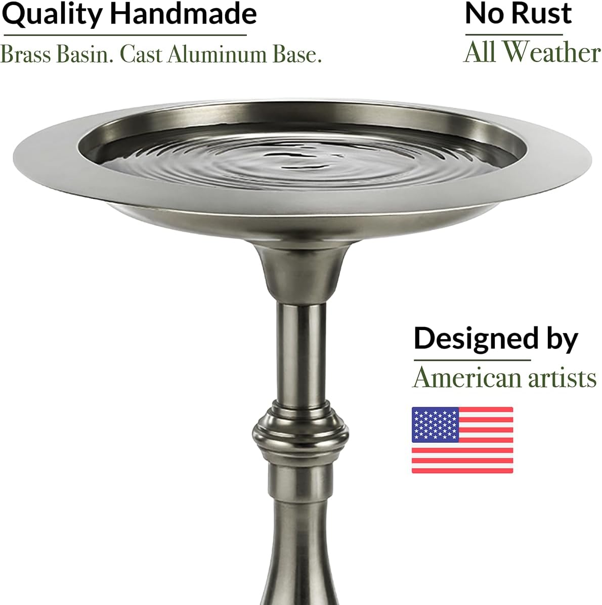 Classic Pewter Pedestal Free Standing Bird Bath, for Outside Backyard, Outdoor Patio, Garden, Birdbath by Good Directions, Hummingbird Feeder Gift for Bird Lovers, Large Pewter