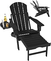 Vista 17 de FOOWIN Adirondack - Silla Adirondack con otomana retráctil, silla Adirondack plegable ajustable de polietileno de alta densidad con bandejas 4 en 1