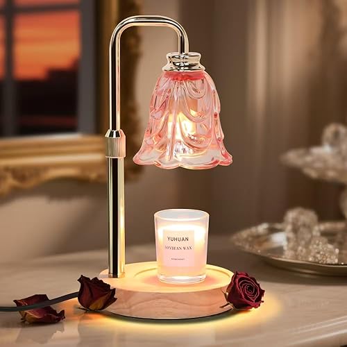 Droyek Candle Warmer Lamp with Timer Electric Adjustable Height Candle Warmer Dimmable Wax Warmer Lamp Jar Candles with 2 Bulbs for Home Decor & Office - 7-shaped pink - Large