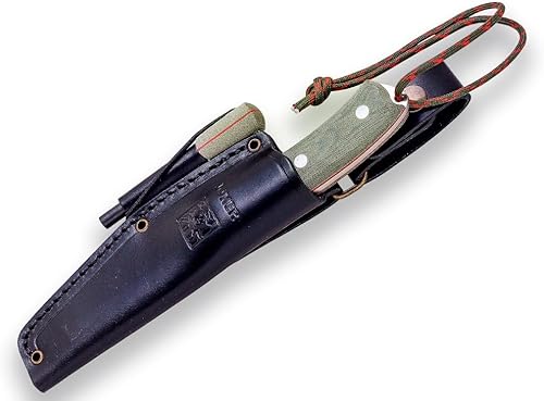 Miniatura 4 de Joker Bushcraft Bushcrafter cuchillo CV120-P, hoja de 4.13 pulgadas en acero Böhler N695 y funda de cuero con iniciador de fuego, herramienta para