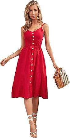 button down red dress