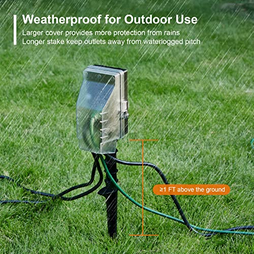 Suraielec Outdoor Power Stake Light Timer, Dusk To Dawn, 6 Electrical Outlet Power Strip Weatherproof, 6Ft Extension Cord Multiple Outlet For Patio Lights, Sprinkler, Garden, Yard #TOP3