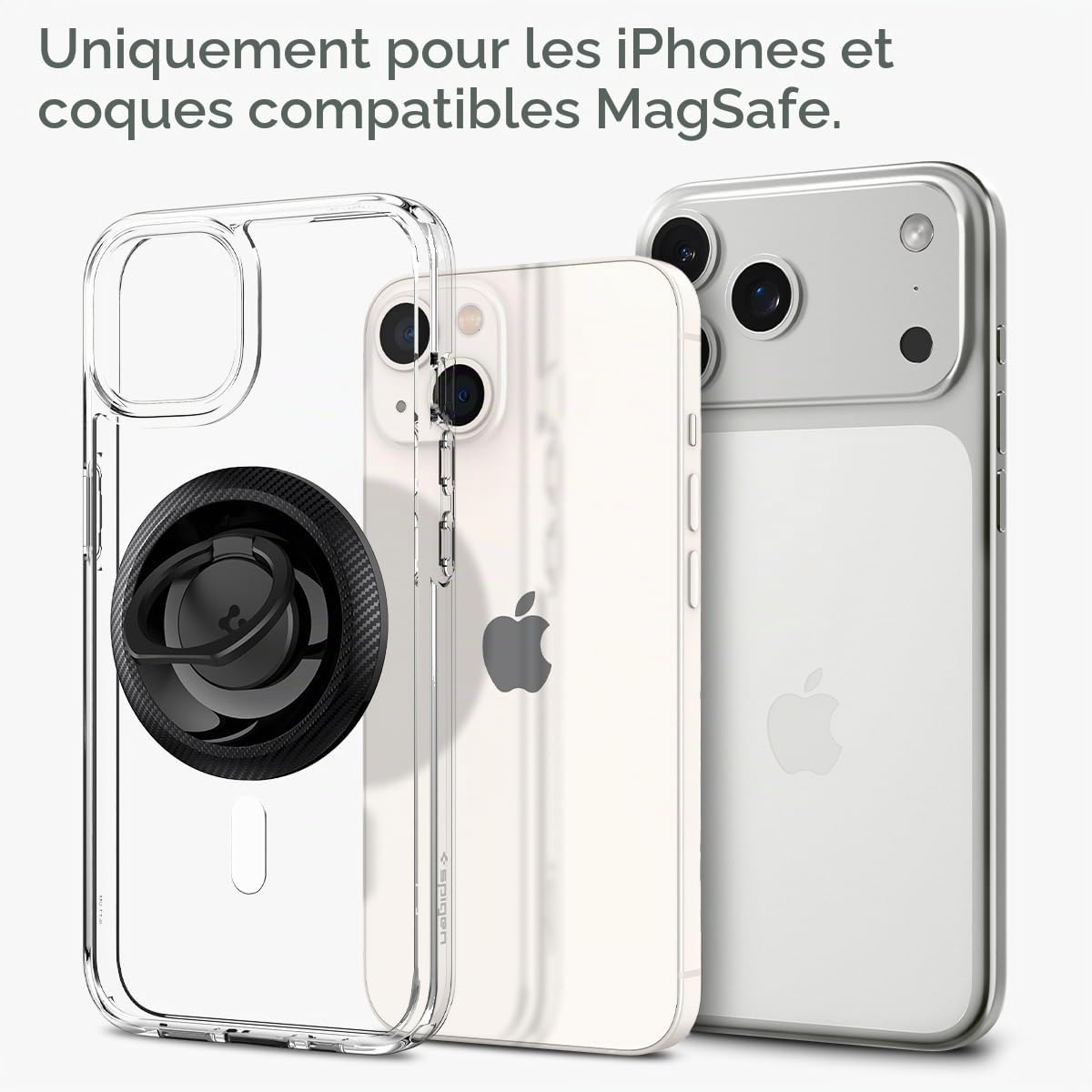 Spigen O-Mag Anneau MagSafe, 360° Rotation, Poignées Téléphone Magnétique Compatible avec iPhone 17 17e 16 15 14 13 Pro Max et Coque MagSafe/Pixelsnap pour Samsung S26 S25 Ultra, Pixel 10 10a - Carbon