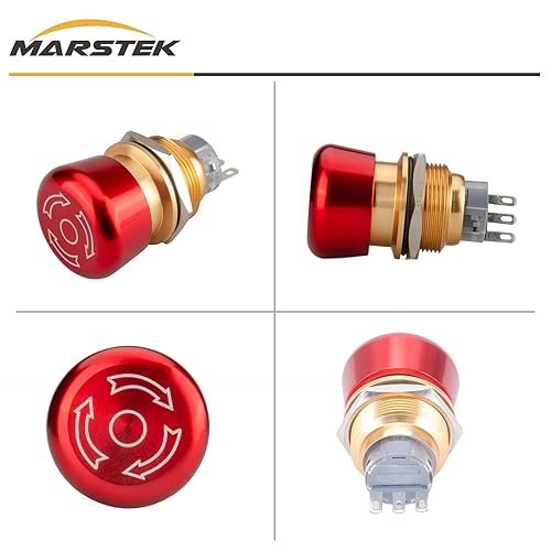 Miniatura 3 de Interruptor de botón de parada de emergencia con cierre de metal con enchufe de conexión 1NO 1NC, 12-250V 3A (botón de parada B)