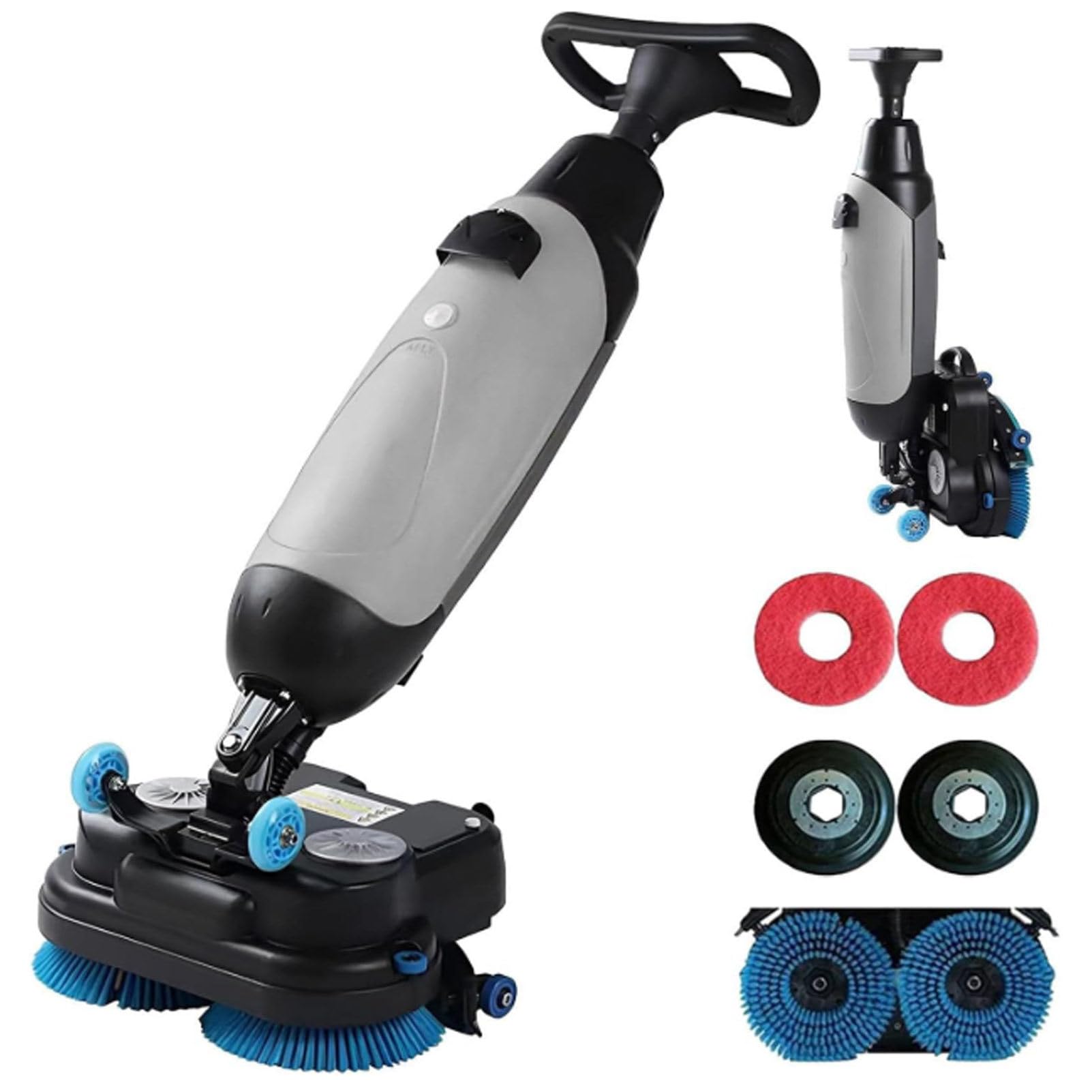 Limpiador De Suelos Inalámbrico con Doble Cepillo, Fregador Y Pulidor para Una Limpieza Eficiente En Hogares Y Espacios Comerciales, Cabezal Giratorio De 360°.,Grey