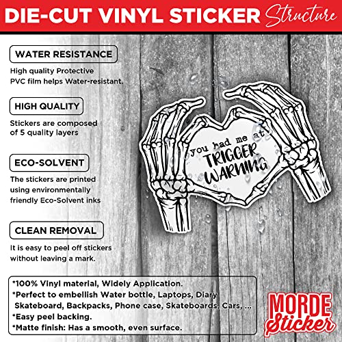 You Had Me At Trigger Warning Sticker Skeleton Heart Bookish Books Die-Cut Waterproof Vinyl Sticker For Laptop Water Bottle Phone Case Cars Merchandise Decor Decal Stuff Gift Idea For Her Him Adults Kid #TOP2