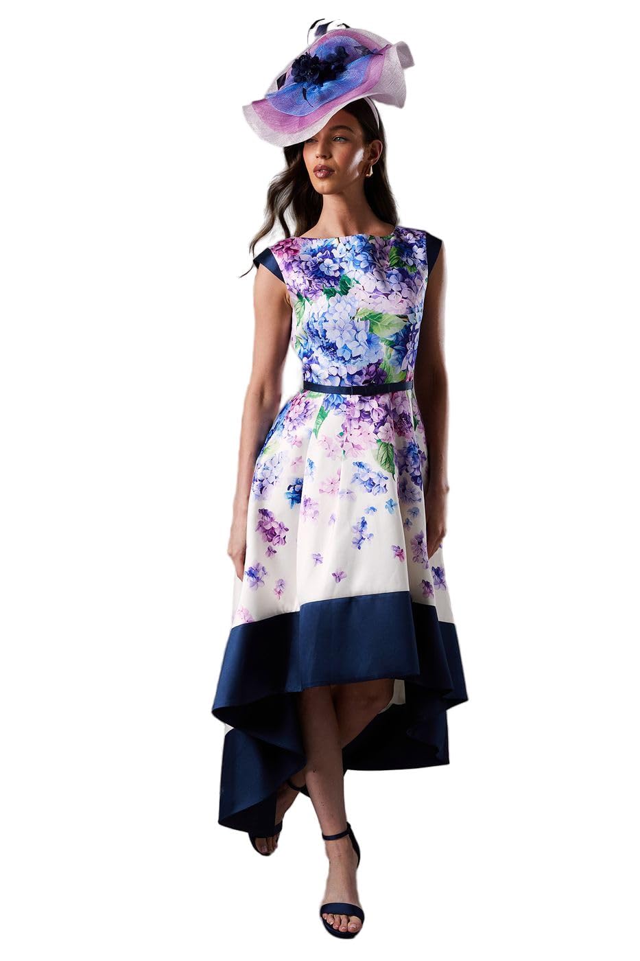 Coast Lisa Tan Twill Hi-Lo Floral Printed Midi Dress, 12, Multi