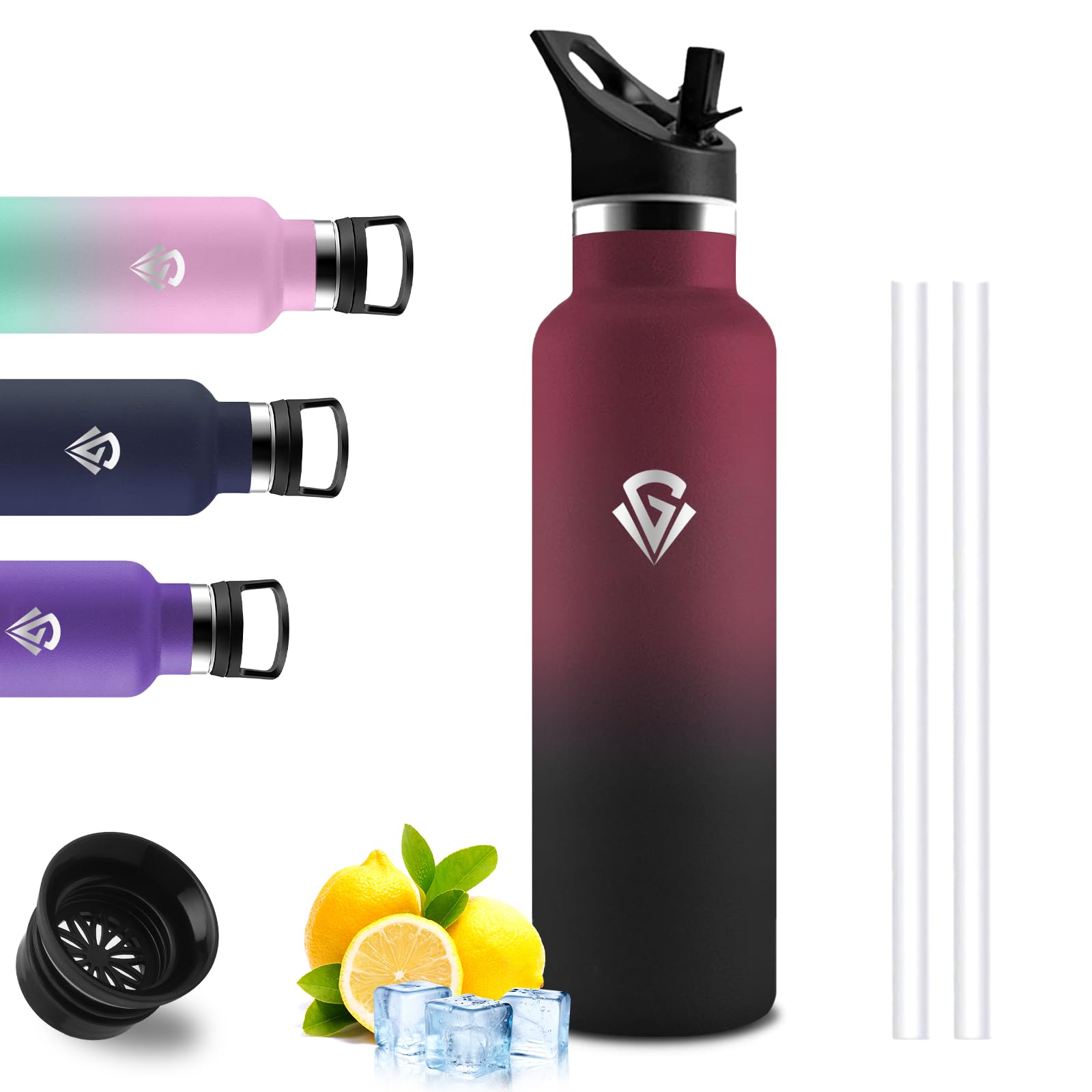 Borraccia Termica, Bottiglia Termica 750ml, Borracce Termiche con Cannuccia, Borraccia Palestra Senza Perdite, Mantiene Caldo per 12 Ore/Freddo 24 Ore, Bottiglia per Palestra, Campeggio