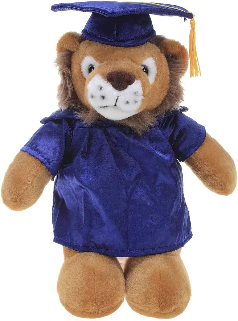Plushland Lion Plush Stuffed Animal Toys Present Gifts for Graduation Day, Personalized Text, Name or Your School Logo on Gown, Best for Any Grad School Kids 12 Inches(Black Cap and Gown)