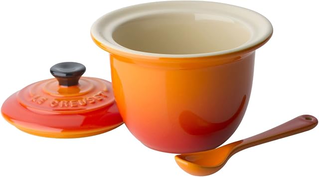 Le Creuset Indian Condiment Pot with Spoon, Stoneware, 10.2 cm, 0.2 L, Volcanic