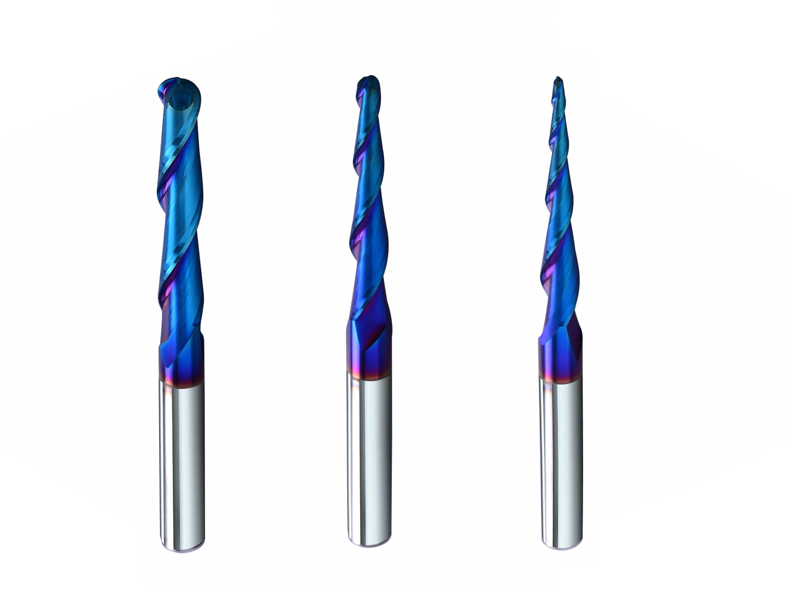 DashHound 3PCS BRBT336 Milling Cutters Ball Nose Up Cut CNC Router Bits Set 2D and 3D Carving Tapered Angle 0.1Deg 2.4Deg 3.6Deg 1/4 inch Shank with 3