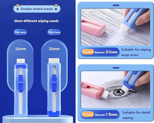 Miniatura 2 de Borradores de lápiz de doble cabeza, portátil, deslizante, retráctil, para estudiantes, niños, escuela, oficina, pintura, dibujo, suministros de