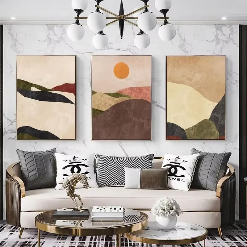 Tableau abstrait soleil et lune AEFOUU, toile bohème 60x90cm sans cadre pour salon