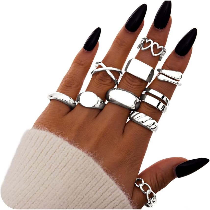12PCS Gold Stackable Rings Set for Women, Chunky Non Tarnish Ring for Knuckle Finger, Fashion Adjustable Thumb Pinky Signet Heart Rings for Jewelry Gift - Image 5