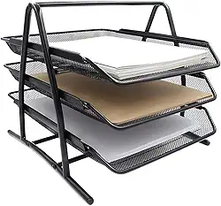 Organizador De Mesa Para Papel Documento Revista com 3 Bandejas Suporte para Documentos A4 Caixa de Correspondência Rack Aço Inox para Escritório Com Bandejas Deslizantes Preto