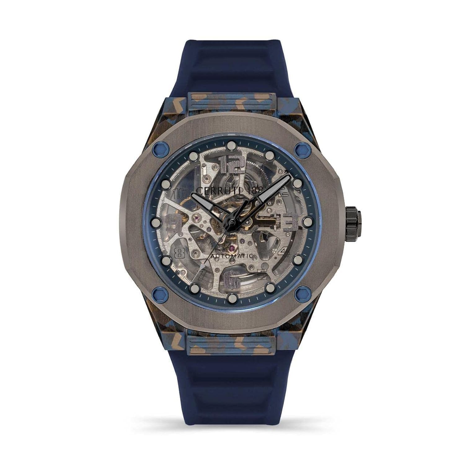 Sponsored Ad – Razzuolo Men's 45.5mm Automatic Watch with Blue Silicone Strap & Smokey Grey Dial