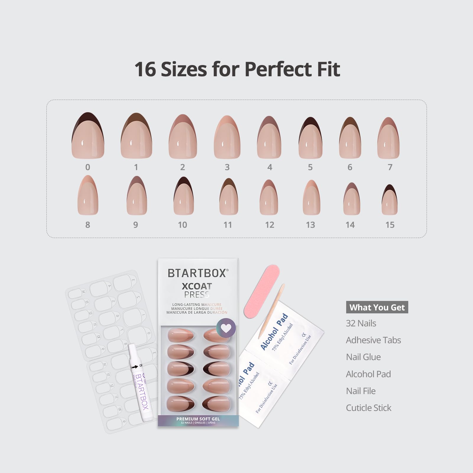 BTArtbox Press On Nails French Tips - 32 Pcs Short Square False Nails With Nail Glue and Adhesive Nail Tabs, No Fade Out Stick On Nails in 16 Sizes, Soft Gel Fake Nail for Women, Classic White — view 199