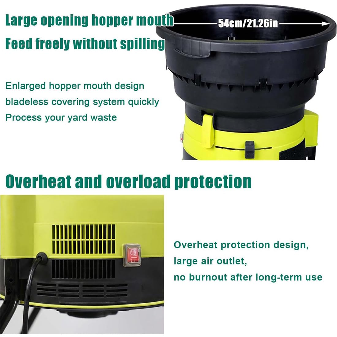 Trituradora De Hojas Eléctrica 2500 W 8000 RPM, Trituradora Compost para Jardín con 20 Líneas De Corte, Relación De Reducción 17:1, Trituradora Eléctrica,60mpowercable