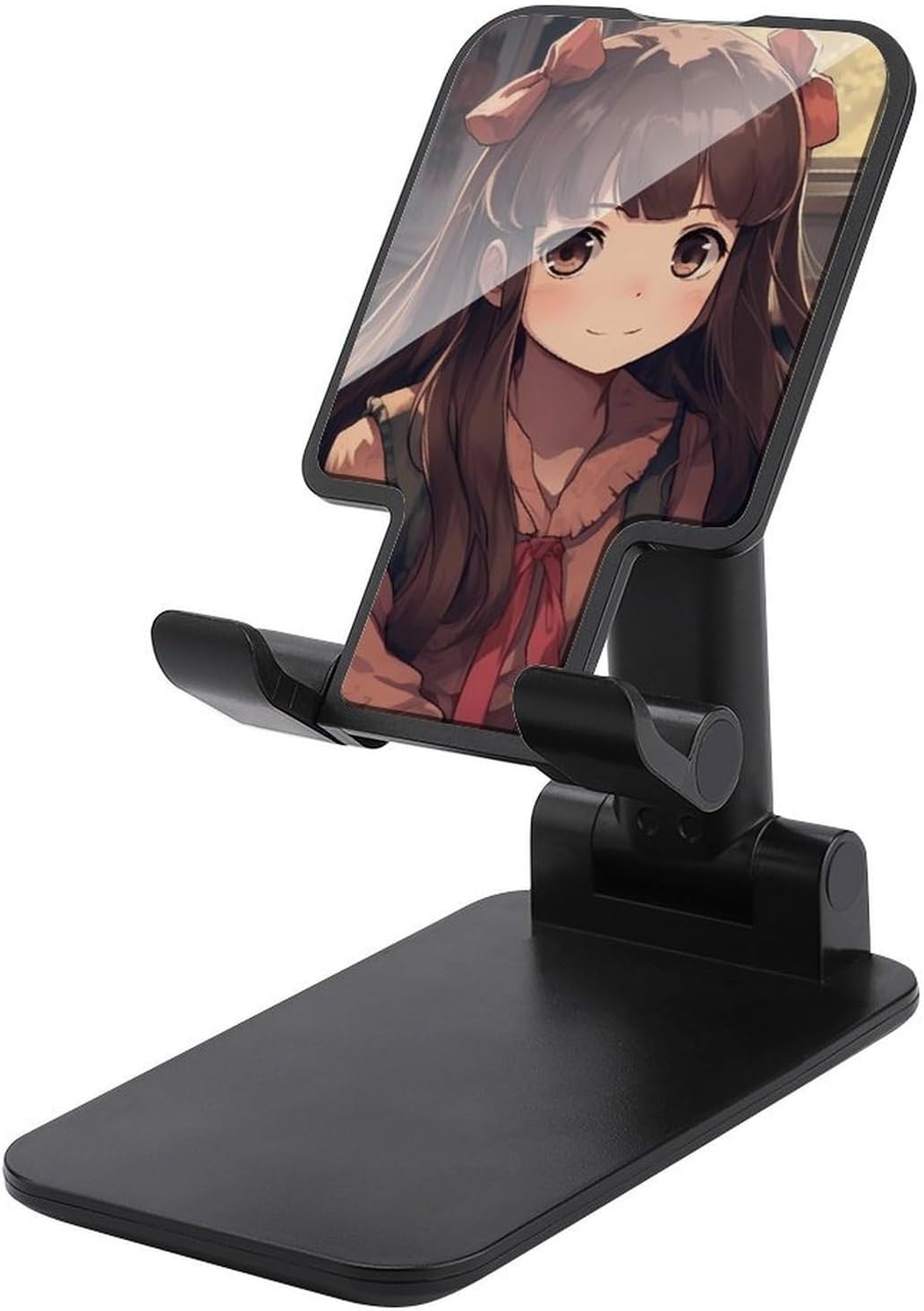 Little Woman in Anime Folding Cell Phone Stand Adjustable Phone Holder for Desk Portable Desktop Cellphone Stand with Anti-Slip Base Fits All Smart Phones