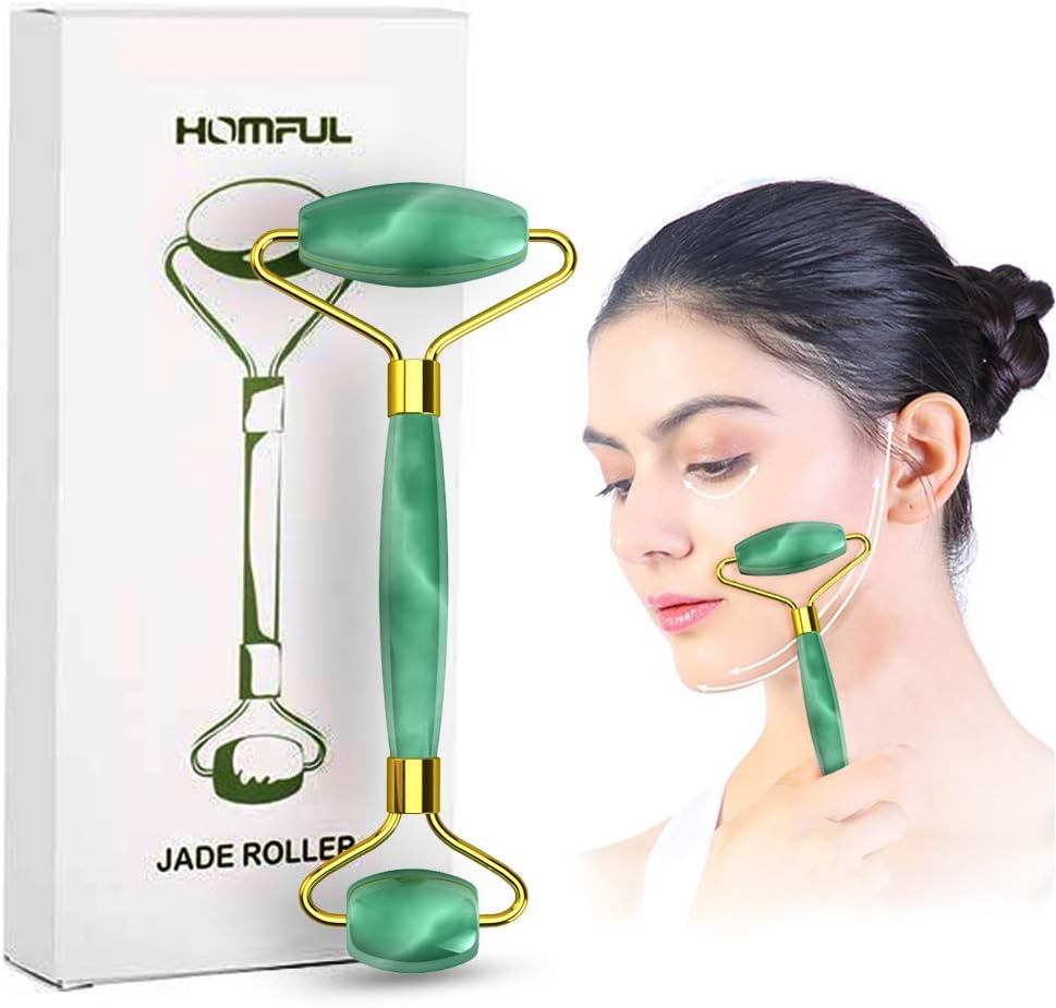 Jade Roller for face Massager,Anti-Aging Facial Natural Jade Stone Roller Massage,Rejuvenates Face and Neck Skin,Cheeks Slimmer,Skin Tightening，Rejuvenates Relax Beauty Tools