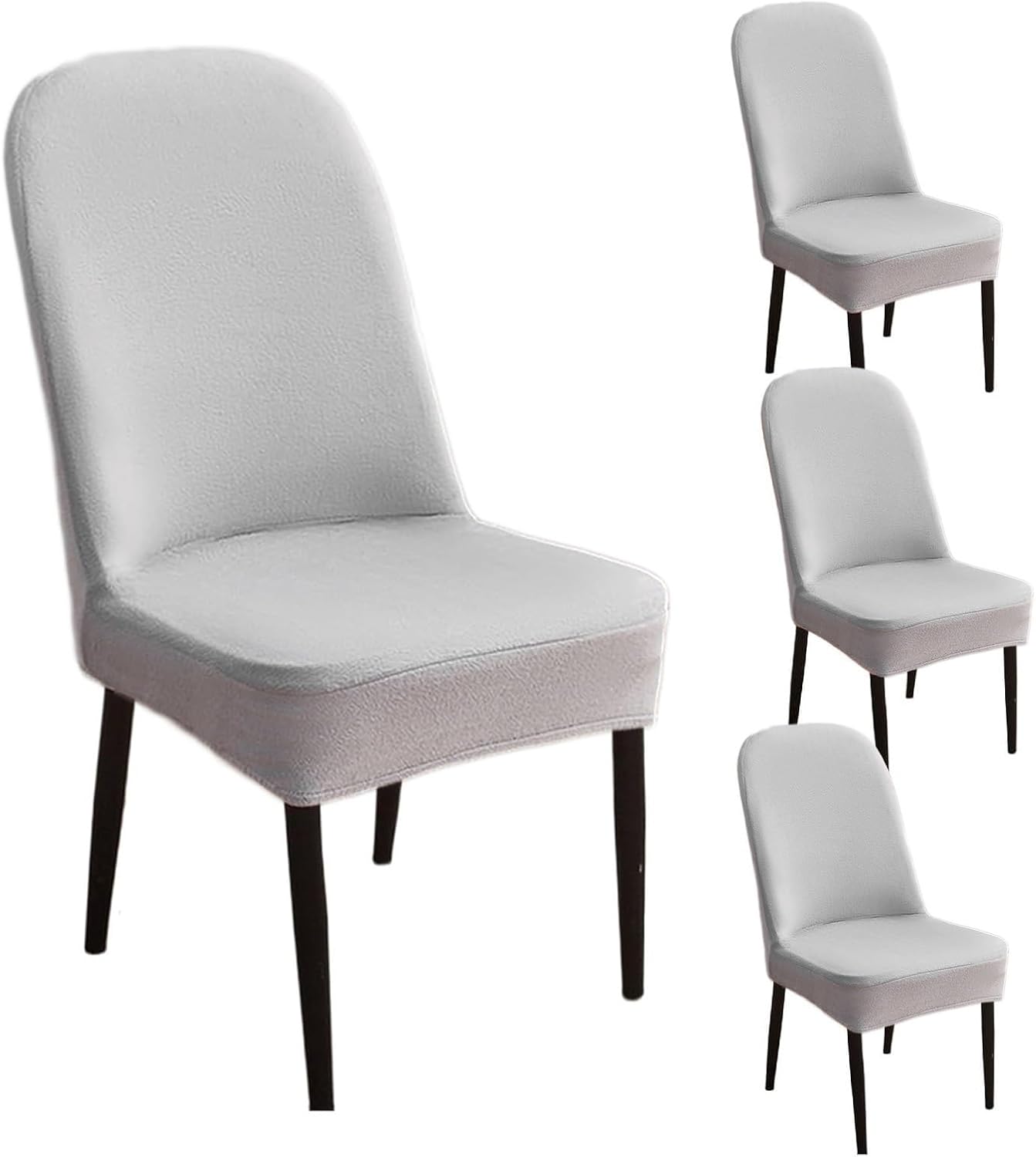 Stretch Curved Back Dining Chair Covers, Round Back Dining Chair Slipcovers, Thick Plush Seat Protection Covers for Dining and Living Room(Light Gray,4PCS)