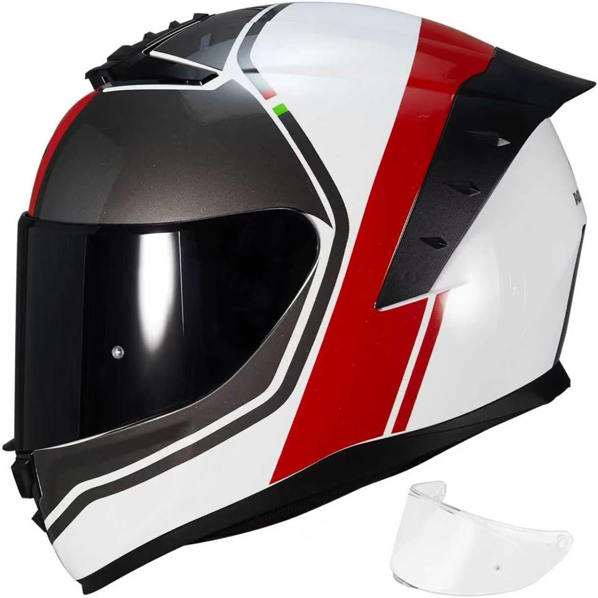 Full Face Motorcycle Helmet,Helmets for Adults Motorcycle, MG611 Motorbike Racing Street Bike Helmets with Black Visor for Men Women,DOT Approved (Glossy Red Gray Lines, XL) Glossy Red Gray lines X-Large