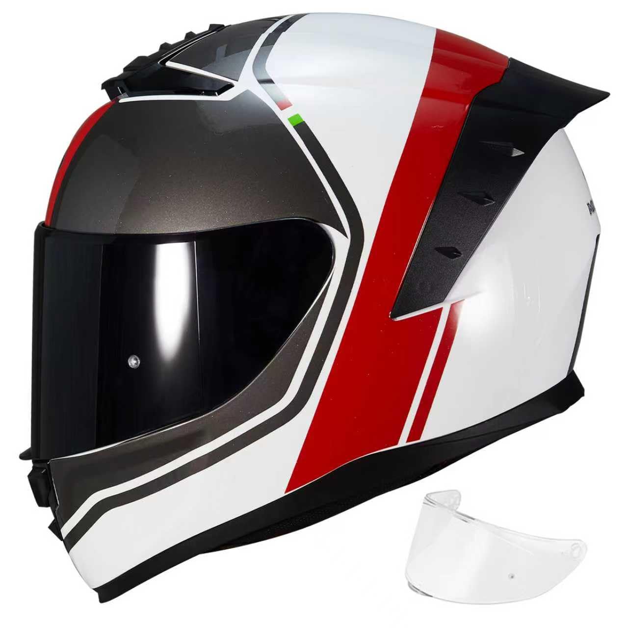 Full Face Motorcycle Helmet,Helmets for Adults Motorcycle, MG611 Motorbike Racing Street Bike Helmets with Black Visor for Men Women,DOT Approved (Glossy Red Gray Lines, S)