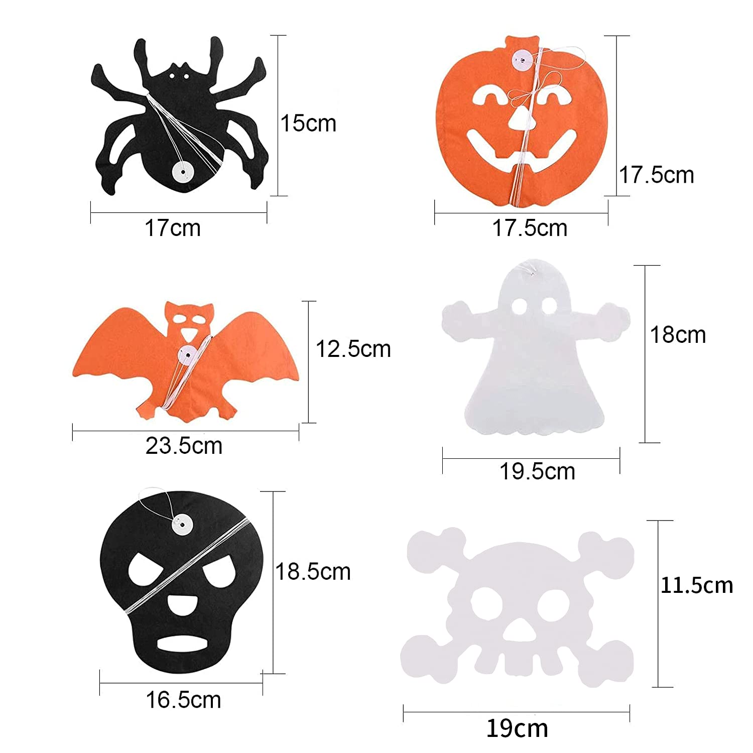 6-piece Halloween decorative banner, Halloween wreath, pumpkin, ghost, bat, spider and skeleton banner, Halloween party garden - Image 2