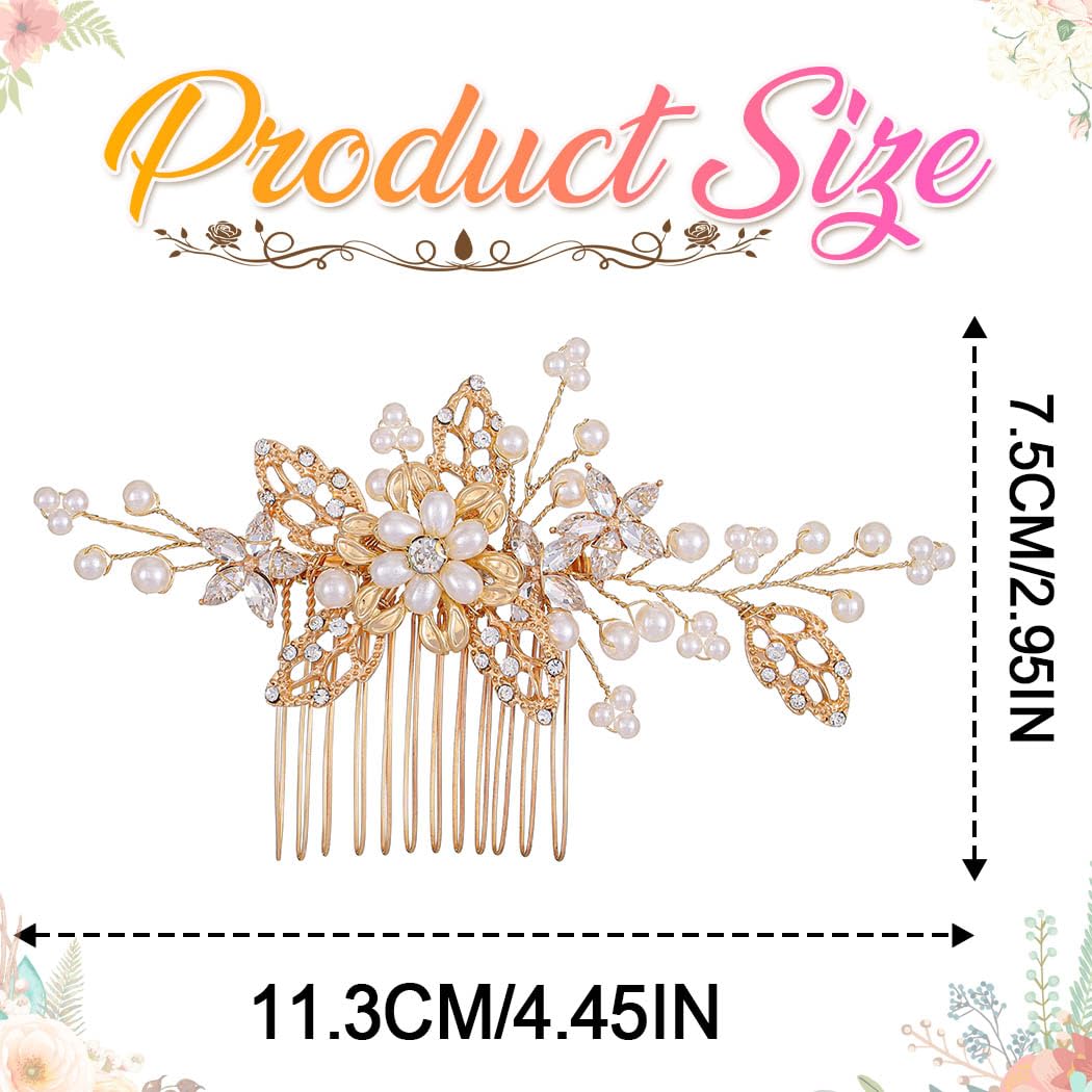GORAIS Pearl Wedding Hair Comb Gold Rhinestone Bridal Hair Clip Leaf Prom Hair Accessories for Women and Bride (Gold)