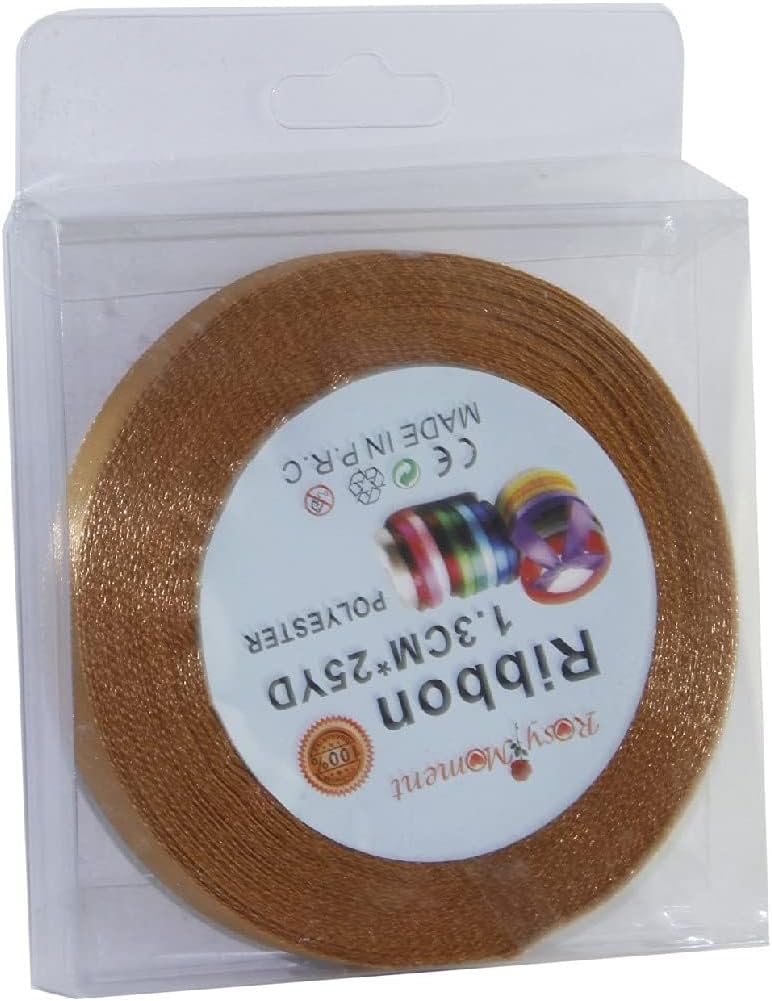 Rosymoment Ribbon Satin Fabric Ribbon For Gift Package Wrapping Hair Bow Clips Making Crafting Sewing Wedding Decorations Width1.3Cm*25Yards Rbn-8574 - Brown