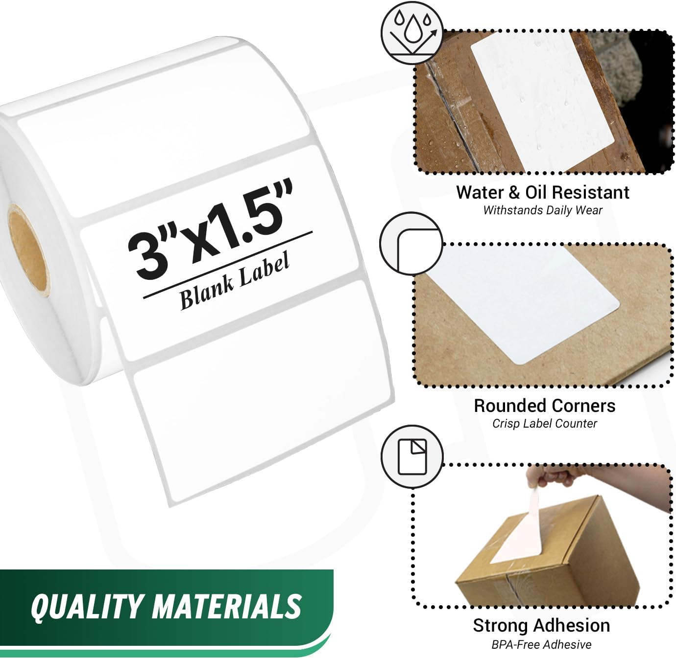 3" x 1.5" Blank Direct Thermal Labels (1 inch Core), Compatible with Zebra Label Printers and More, Strong Adhesive & Perforated [27 Rolls, 950 Labels per Roll, 25650 Labels]
