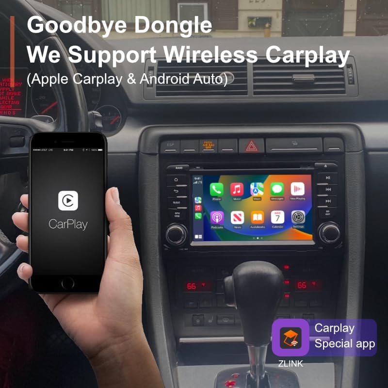 Smartphone displaying Apple CarPlay connected wirelessly to the car stereo