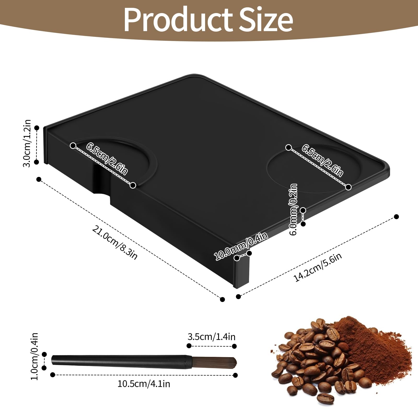 KATIMI Tappetino in silicone per caffè espresso con spazzola, antiscivolo con protezione dei bordi, tappetino in silicone, impermeabile e resistente al calore, accessorio per portafiltro e macchina da