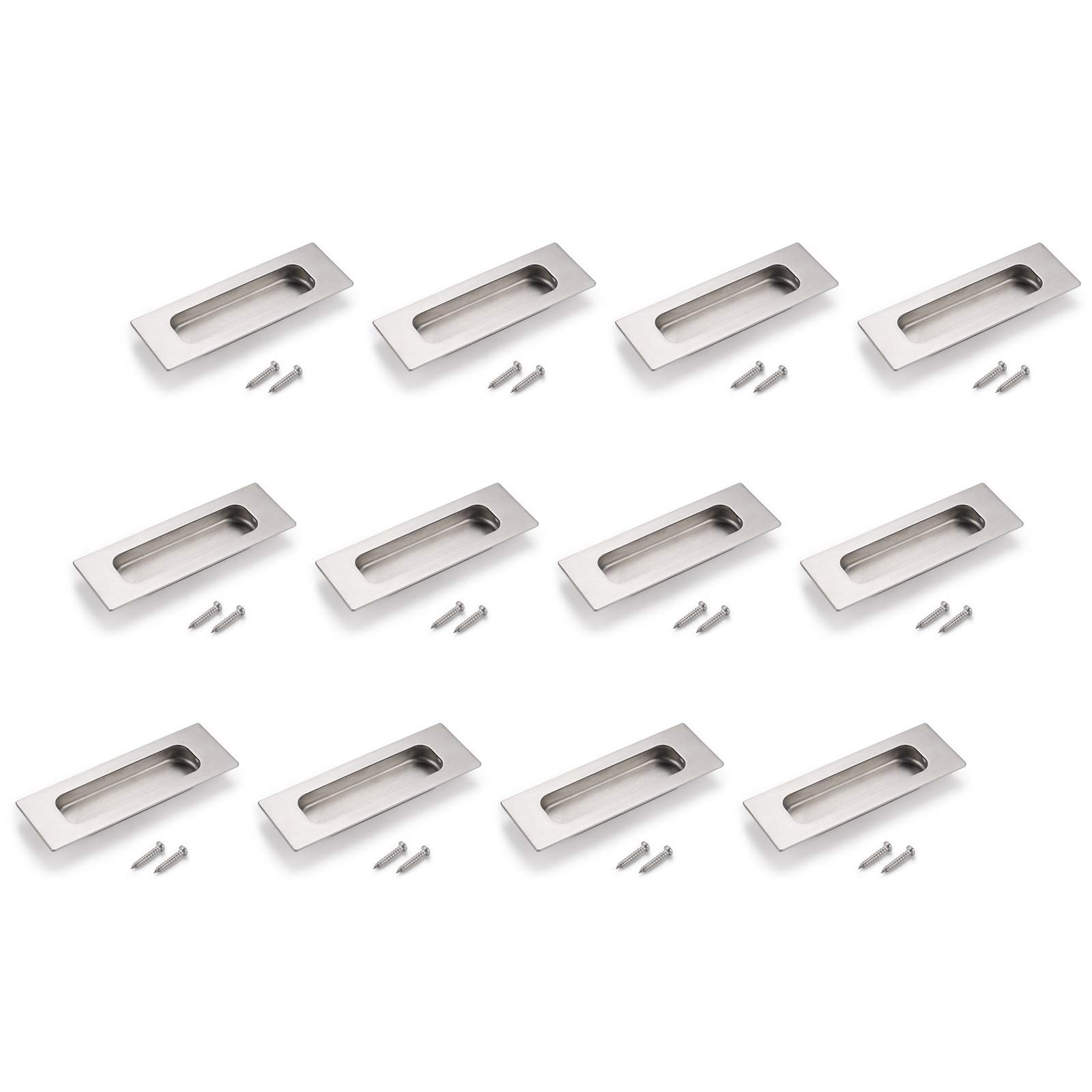 Probrico 12 Pack Sliding Door Pulls Brushed Nickel Flush Pulls Square Flush Handles Sliding Closet Door Handles Recessed Cabinet Handles Flush Pocket Door Hardware Finger Pulls for Closet & Drawers